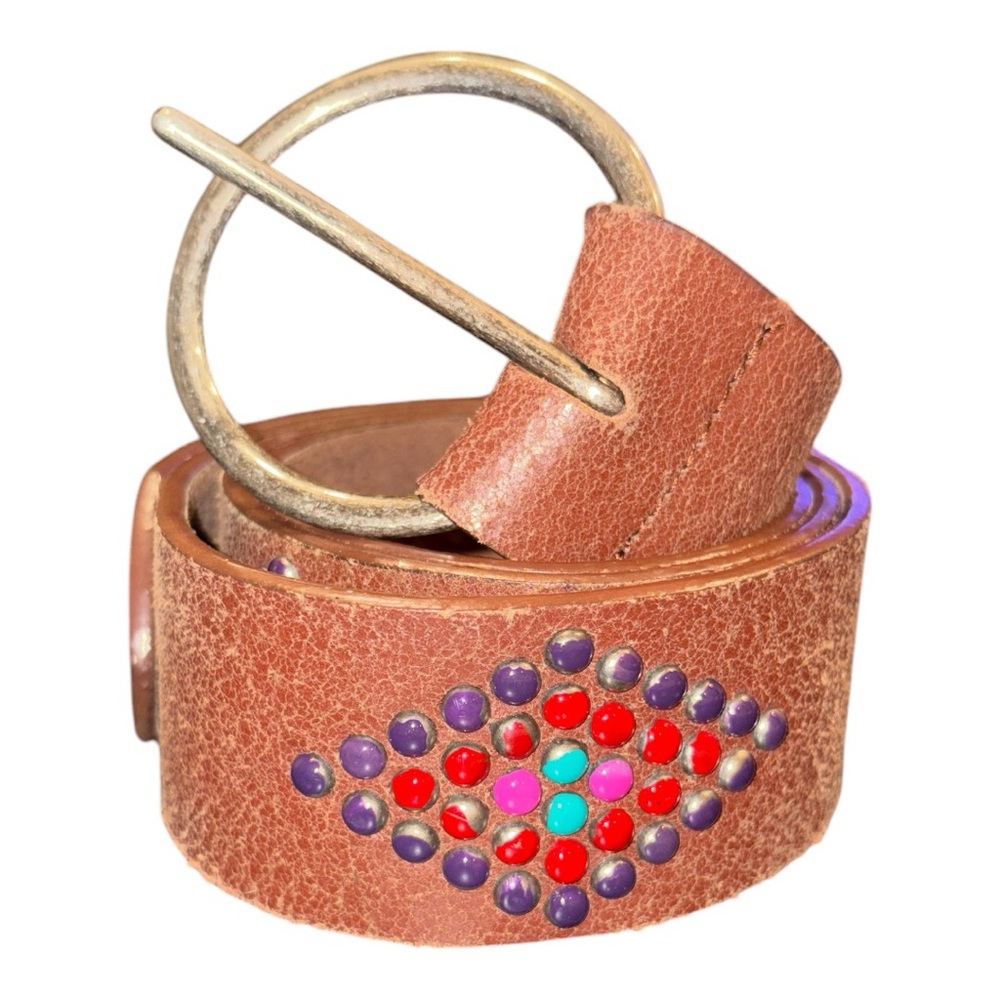 Leather western turquoise/coral studded belt Size 2XL GB